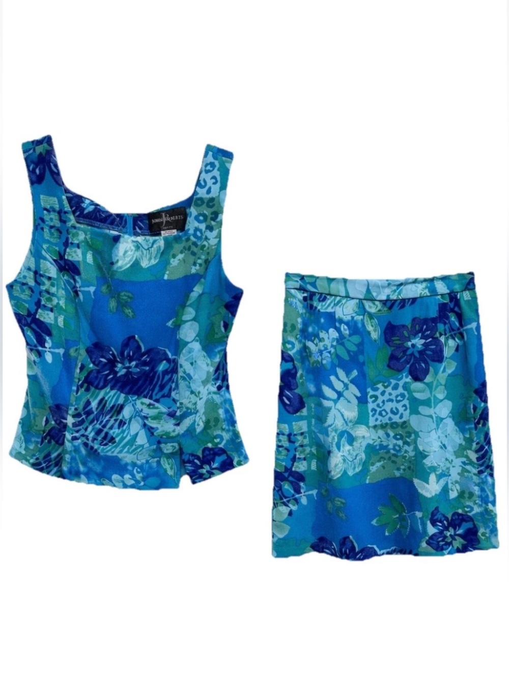 Vintage Y2K John Roberts Tropical Resort 2 Pc. Skirt Set Square Neck Tank Top~6P